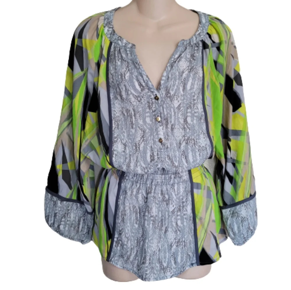 Alfani V-Neck Multi-Colored Animal Print 3/4 Sleeve Blouse Size Women's 14